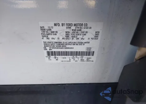 2013 Ford Explorer Xlt из США, поврежденный, VIN 1FM5K8D84DGB86293